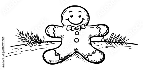 Gingerbread man cookie cartoon sketch