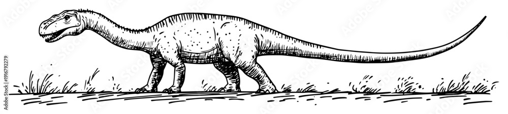 Fototapeta premium Long neck dinosaur walking sketch
