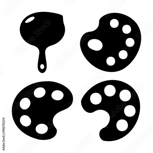 Classic artist palettes and a paintbrush in a bold silhouette icon set