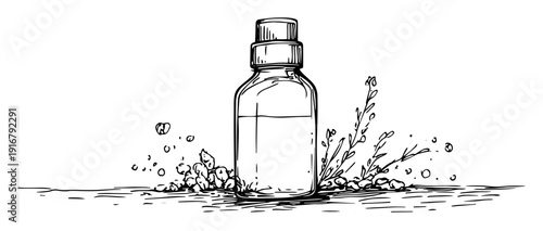 Glass spray bottle with water splash sketch