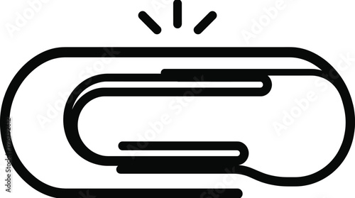 Stylized black silhouette illustration of paperclip icon with emphasis lines, symbolizing office supplies, stationery, and productivity tools