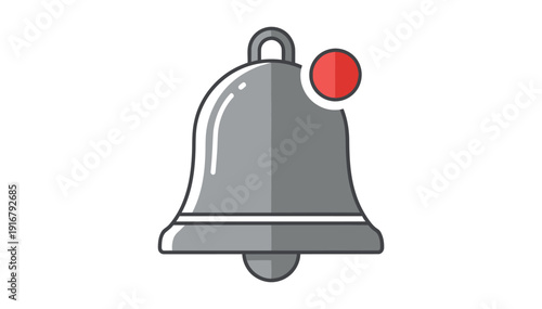 Simple gray cartoon bell with red dot notification on white background representing alert or reminder for user attention actively now