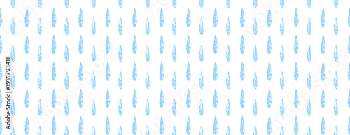 Seamless blue crayon raindrop pattern on white background. Hand drawn wax pastel texture.