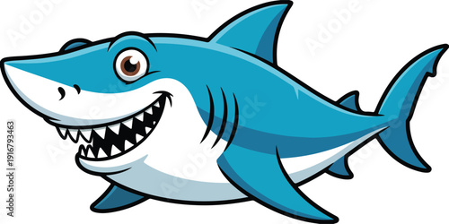 Cute Blue Shark Cartoon Outline Icon Set Playful Ocean Character