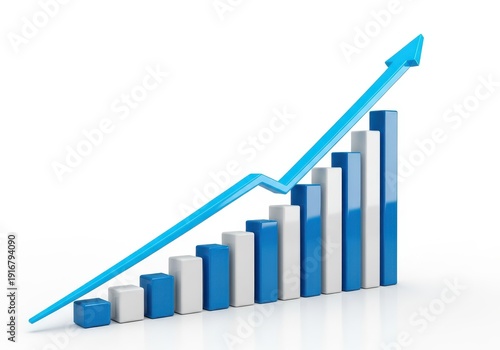 Free Download Three dimensional bar chart displays continuous upward trend with an ascending line graph superimposed - GFXLoad