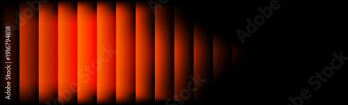 A row of orange vertical bars gradually fading into darkness from left to right, creating an abstract pattern in a dark environment viewed from the front