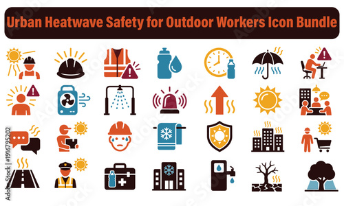Urban Heatwave Safety Icons for Outdoor Workers Bundle