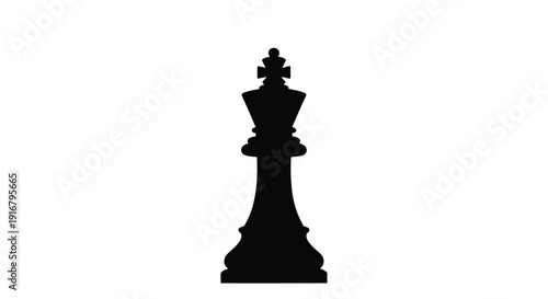 A stark silhouette of a black chess king against a plain white background