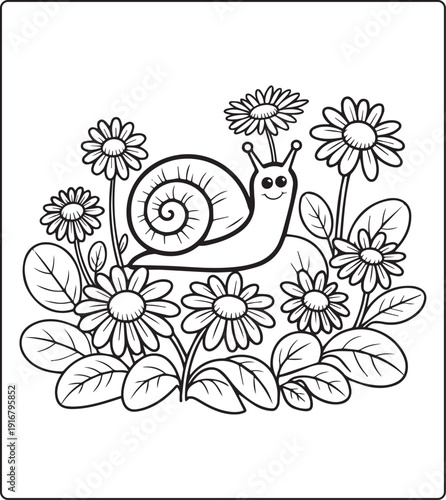 Cute animal with beautiful flowers coloring page for kids and adults, black line art vector illustration for 
activity page or book design