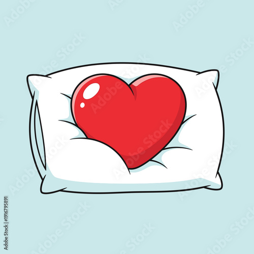 Red Heart on White Pillow.