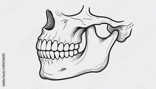 Jaw silhouette illustration of a human skull in profile view  