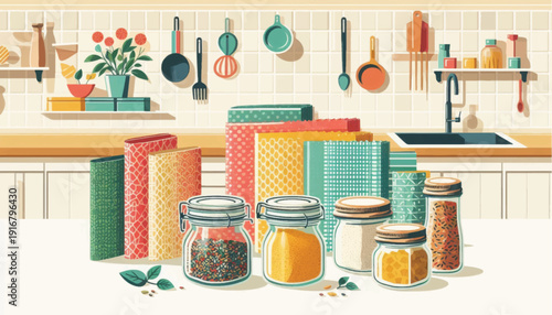 Assorted Jars and Kitchen Containers Display.