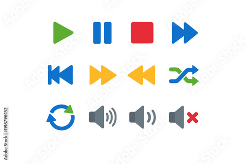 Volume rewind icon generation image track up pause mode vector button simple