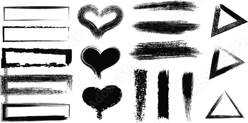 Collection of black brush stroke shapes and symbols