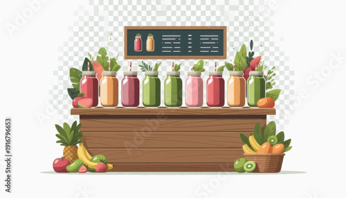 Colorful Smoothies and Fresh Fruits Display.