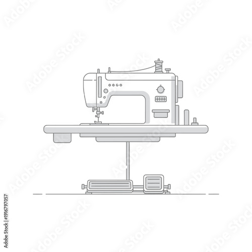 Industrial Sewing Machine Illustration - Clean Line Art Design