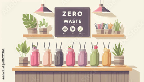 Reusable Water Bottles on Counter Top.