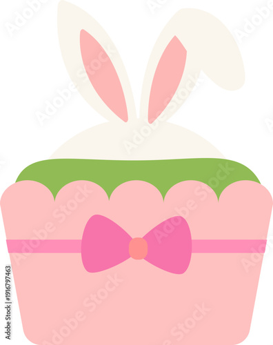 Easter Cupcake with Rabbit Ears Topping Clipart Design.
Cute Spring Easter Cupcake Decorated with Bunny Ears Flat Vector illustration.
Transparent background. svg.

