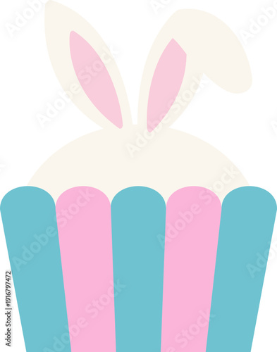 Easter Cupcake with Rabbit Ears Topping Clipart Design.
Cute Spring Easter Cupcake Decorated with Bunny Ears Flat Vector illustration.
Transparent background. svg.

