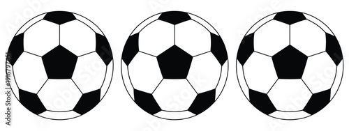 Soccer Ball Icon Set in Black and White, Vector Illustration