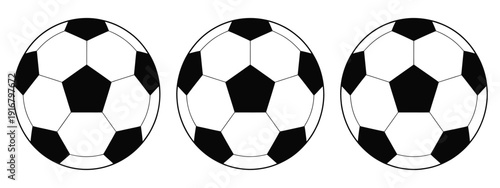 Soccer Ball Icon Set in Black and White, Vector Illustration