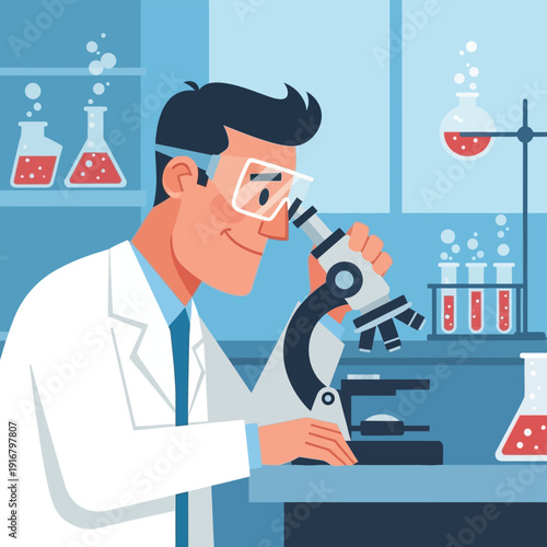 Scientist Examining Sample Under Microscope.