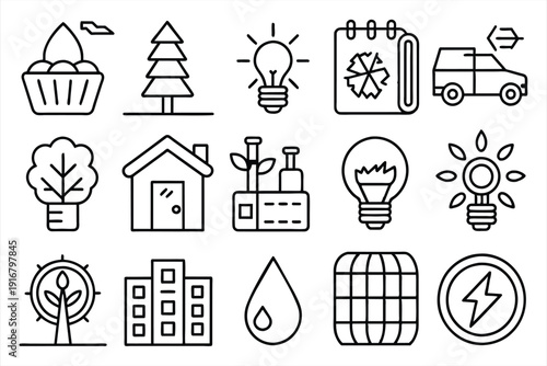 energy efficiency and saving icon set. Sustainable development. editable stroke outline icons set. Free Vecto