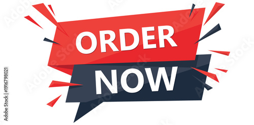Order now graphic red and blue dynamic banner sale promotion special offer action prompt immediate purchase commercial