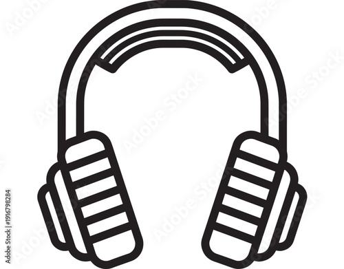 Headphones icon in bold black outline, minimal over-ear headset symbol isolated on white background for music, audio streaming, podcast, and app UI design