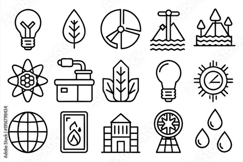 energy efficiency and saving icon set. Sustainable development. editable stroke outline icons set. Free Vector