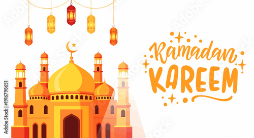 Majestic Mosque with Ramadan Kareem Theme.
