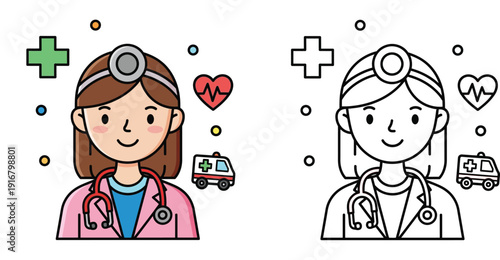 Friendly Female Doctor Icon - Healthcare and Medical Profession