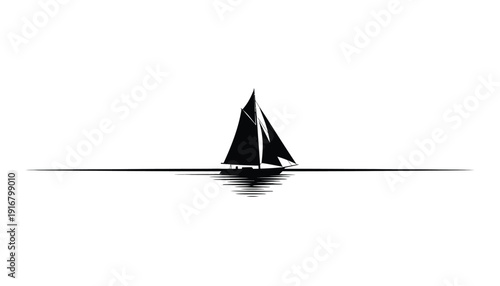 Minimalist black silhouette of a sailboat on the horizon line.