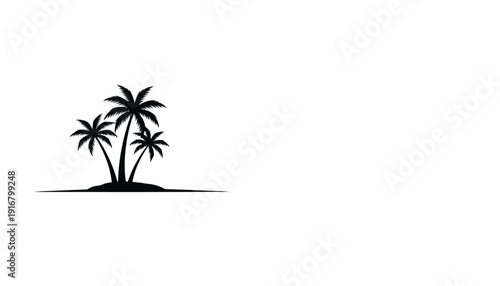 Black silhouette of three palm trees on a small tropical island.