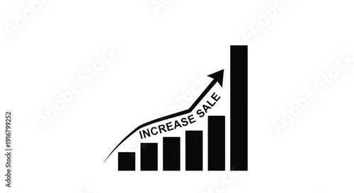Black and white graphic depicting increasing sales with a rising arrow and bars