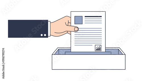 Person casting ballot into ballot box symbolizing democratic voting process and election participation in simple illustration style