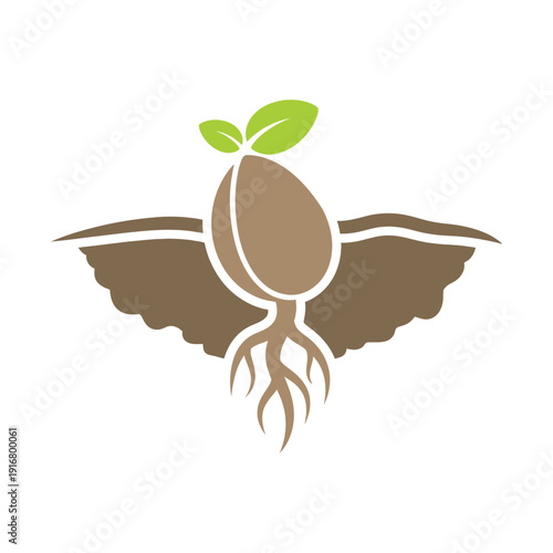 Seedling with Wings Growing from Ground.