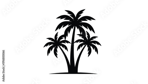 Black silhouette icon of three tropical palm trees on an island.
