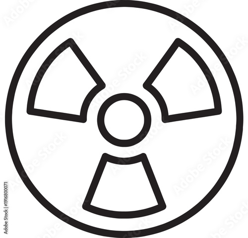 Radiation warning symbol icon in bold black outline, isolated on white background, nuclear hazard sign for safety, industrial risk, radioactive alert and danger label