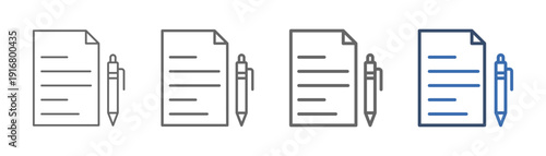 
outline icon set report with document paper and pencil design