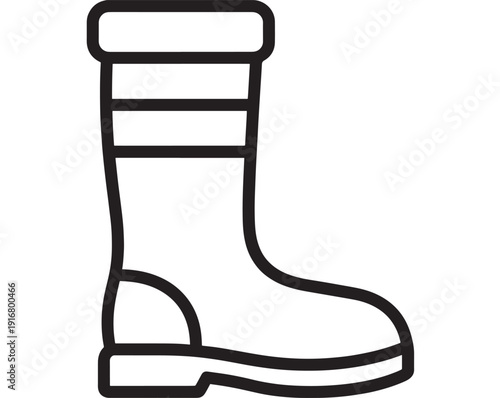 Boot icon outline in black line style, simple footwear symbol isolated on white background for app UI, safety workwear signage, winter clothing and fashion design