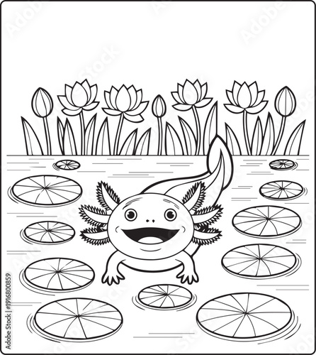 Cute animal with beautiful flowers coloring page for kids and adults, black line art vector illustration for 
activity page or book design