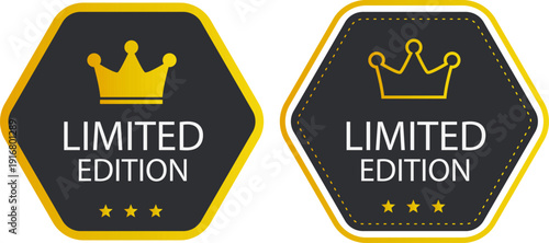 Limited edition hexagon badge label set premium vector stamps