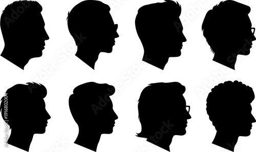 Male head profile silhouette set human face side view icons