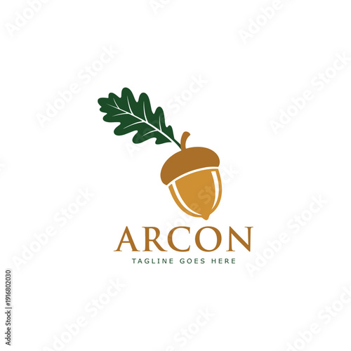 Acorn and Oak Leaf Logo with Text nature symbol Vector