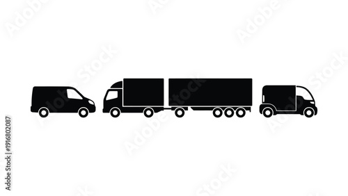 Truck Convoy Silhouettes on White Background