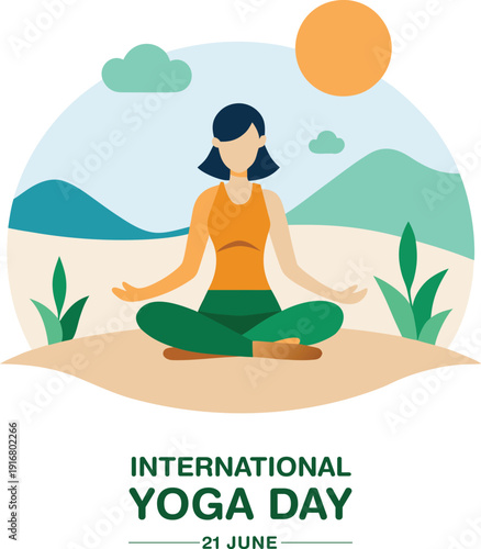 International yoga day illustration promoting wellness and mindfulness on june 21st