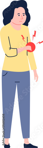 Woman suffer bone joint pain. Elbow ache