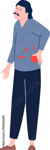 Man with pain in low back. Suffering person character