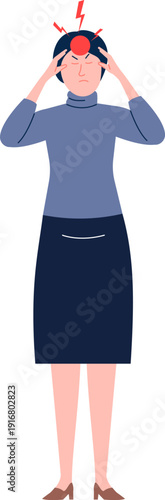 Female migraine color icon. Stress head pain